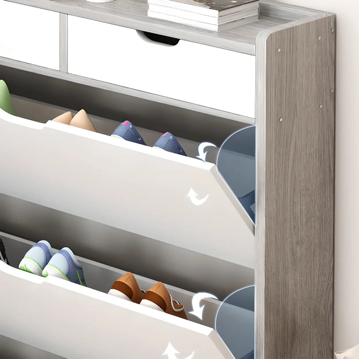 Sliding Wood Hallway Grey Closed Back Shoe Storage Cabinet Image - 8