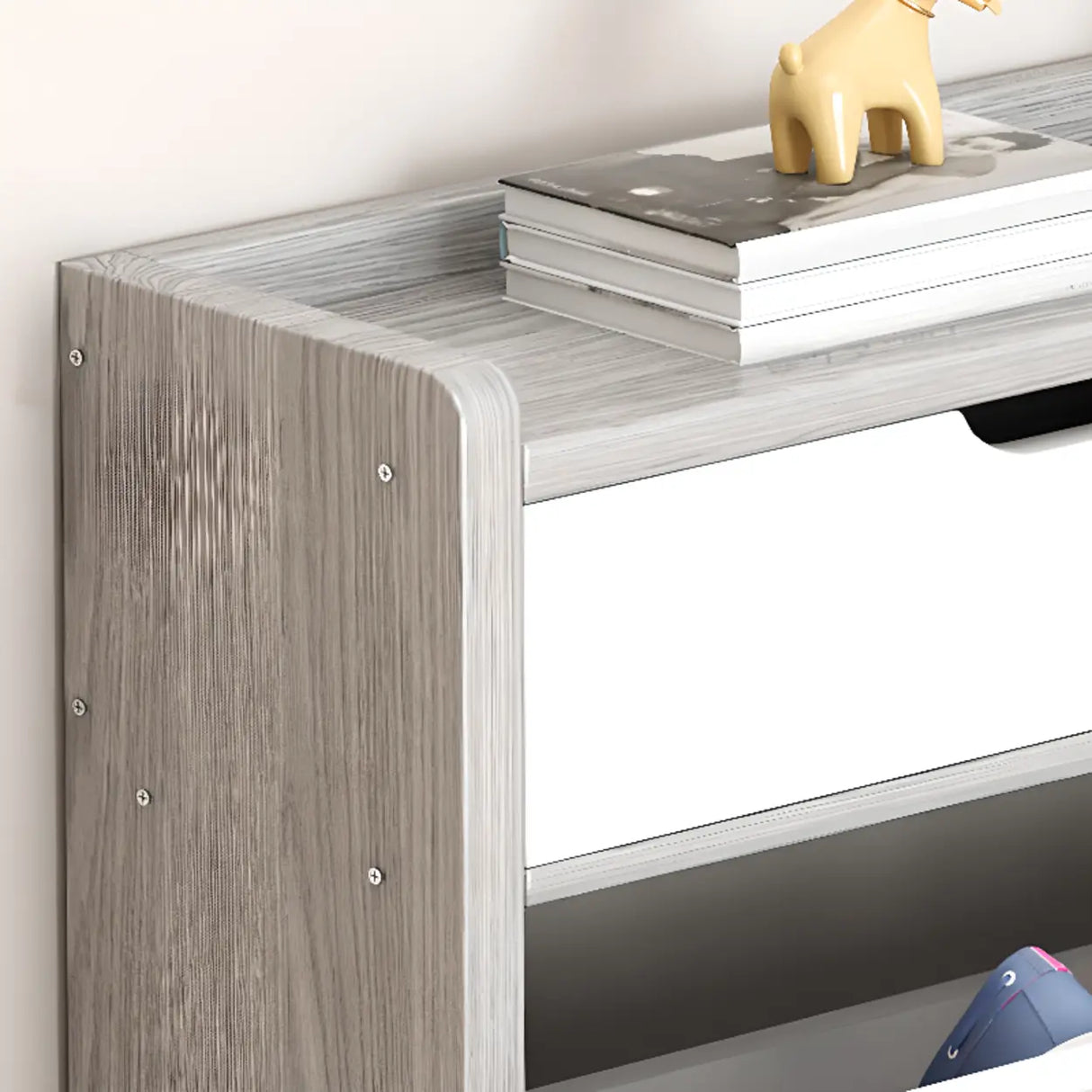 Sliding Wood Hallway Grey Closed Back Shoe Storage Cabinet Image - 9