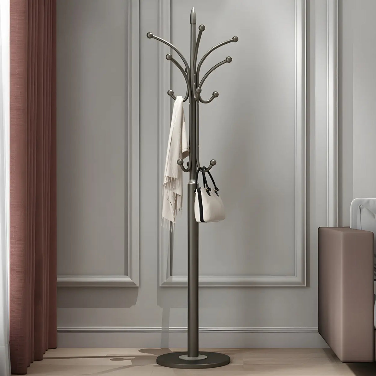 Slim Metal Black Entryway Freestanding Hall Tree with Hooks Image - 2