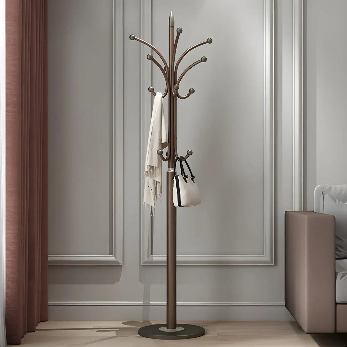 Slim Metal Black Entryway Freestanding Hall Tree with Hooks Image - 9