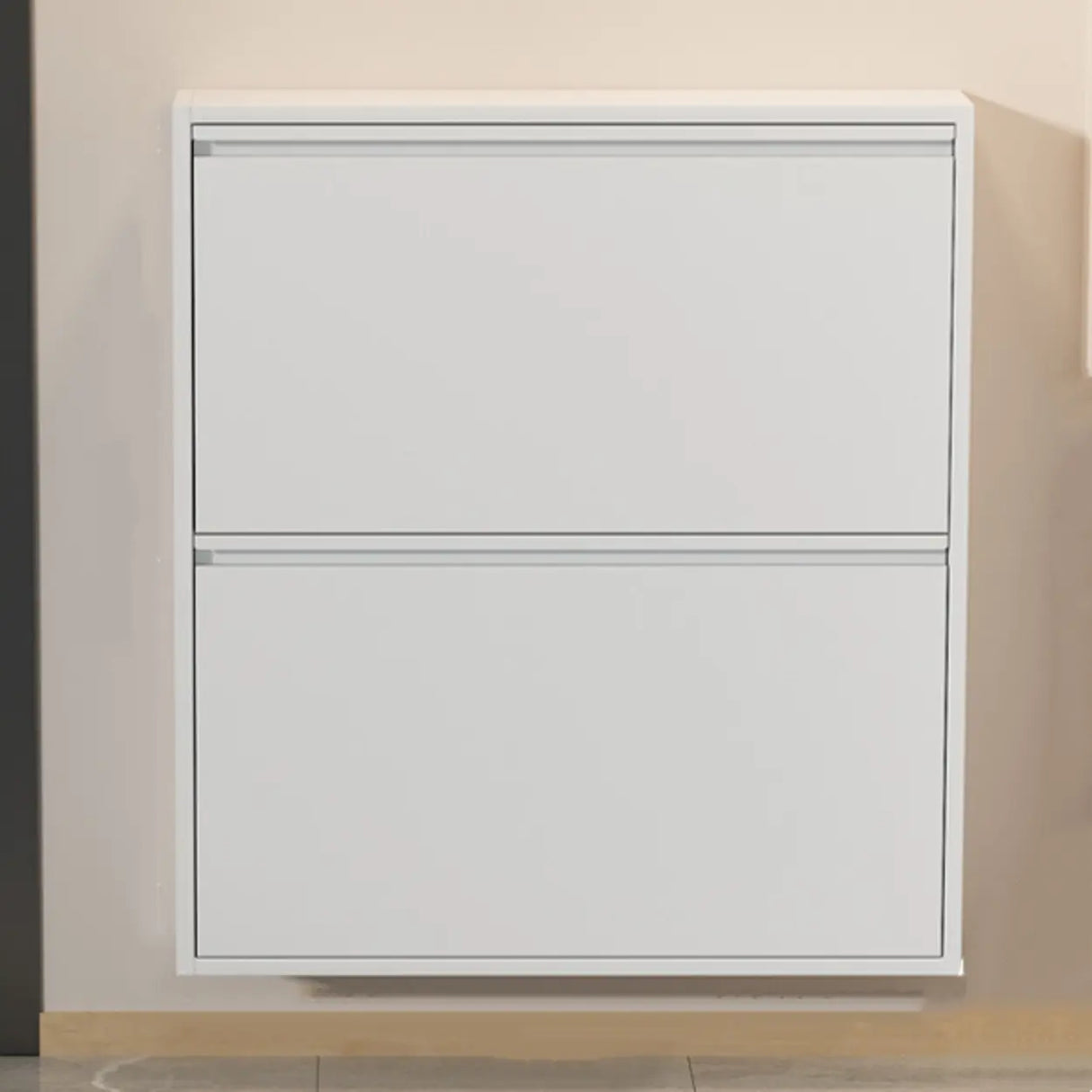 Slim Metal Wall-Mounted Drop Front Shoe Rack Cabinet Image - 3