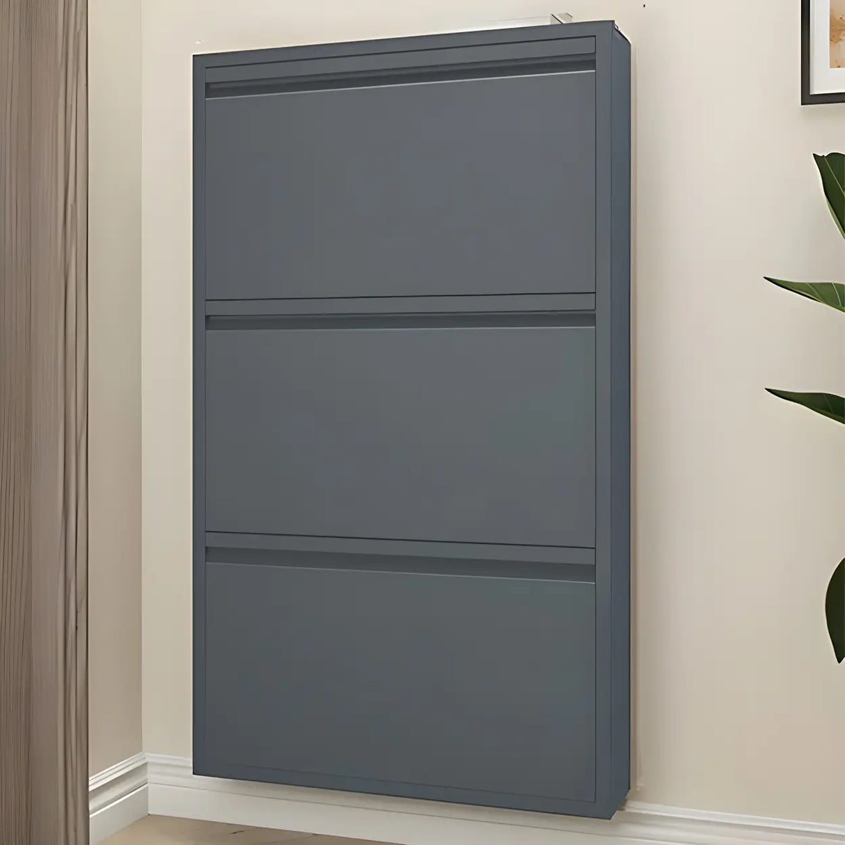 Slim Metal Wall-Mounted White Drop Front Shoe Rack Cabinet Image - 13