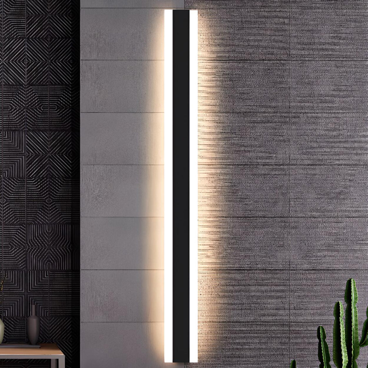 Slim Modern Black Vertical Outdoor LED Wall Light Image - 15