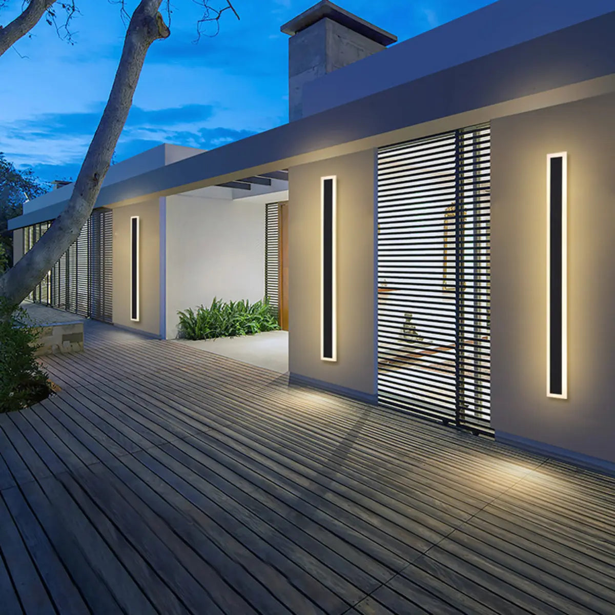 Slim Modern Black Vertical Outdoor LED Wall Light Image - 2