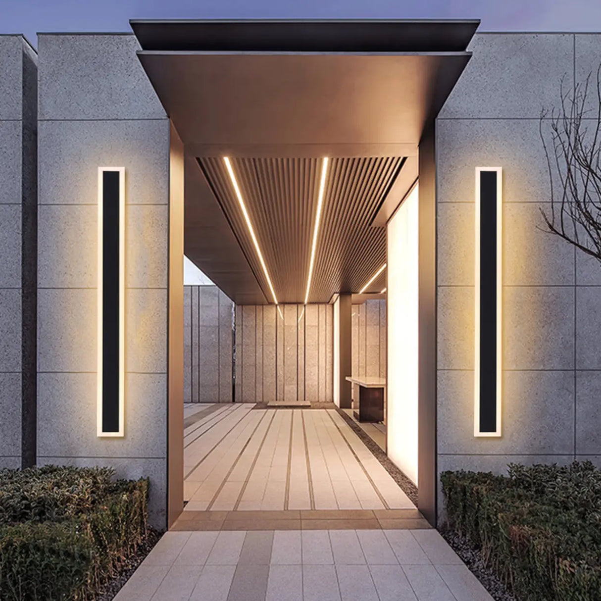 Slim Modern Black Vertical Outdoor LED Wall Light Image - 3