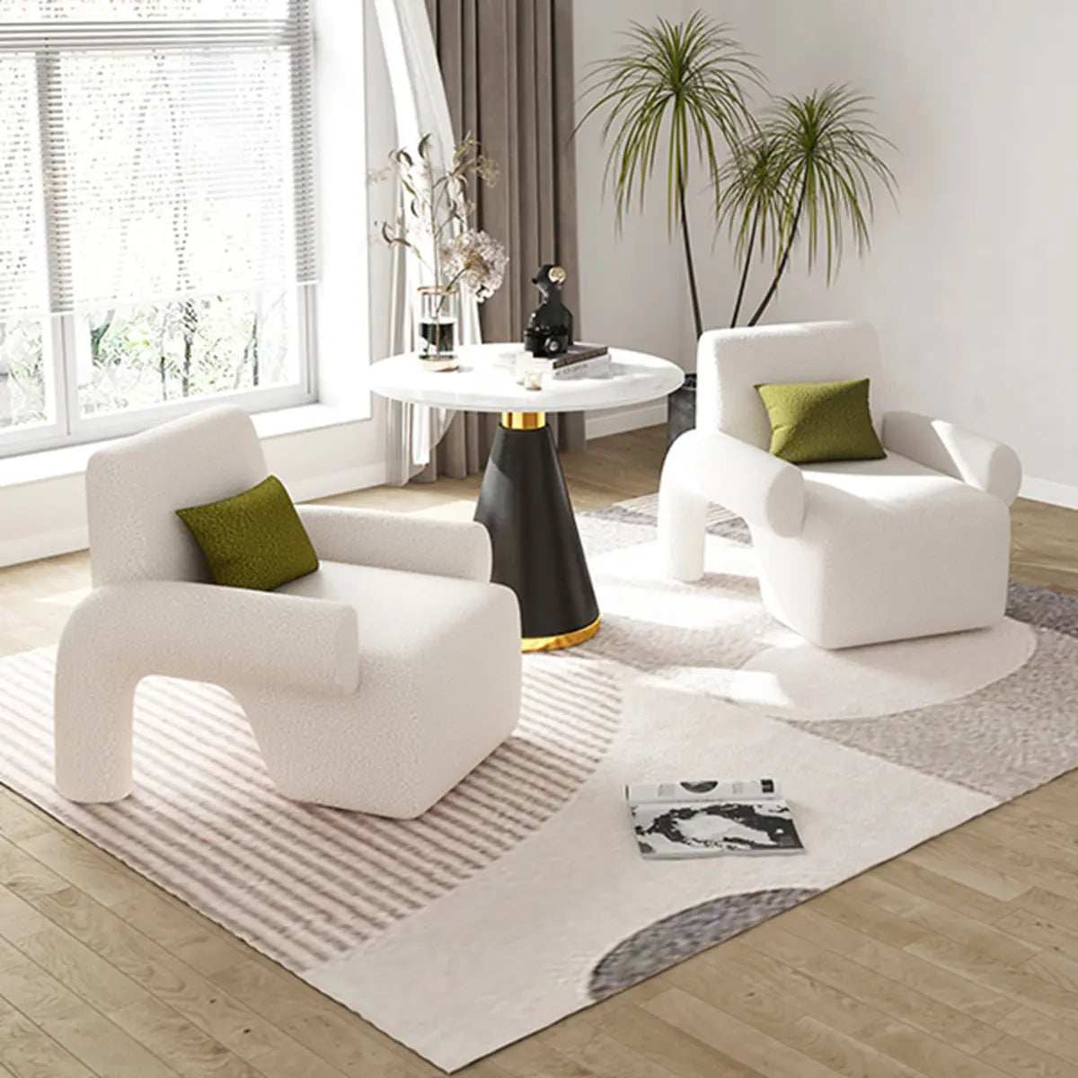 Small Beige Sherpa Pillow Back Reclining Arm Chair Image - 1