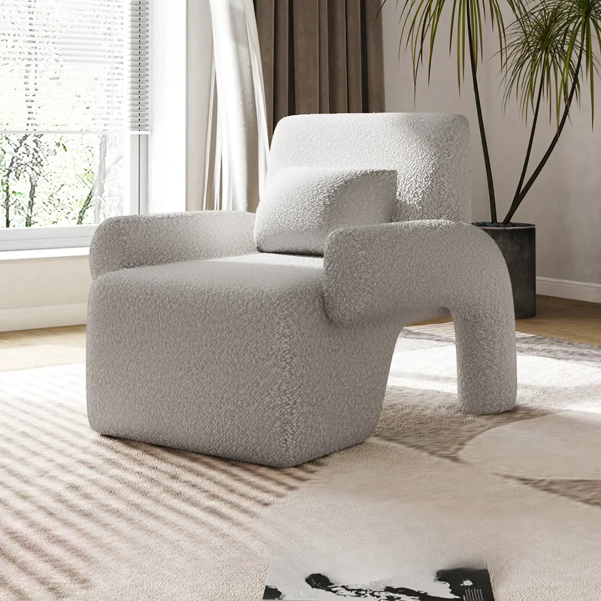 Small Beige Sherpa Pillow Back Reclining Arm Chair Image - 3