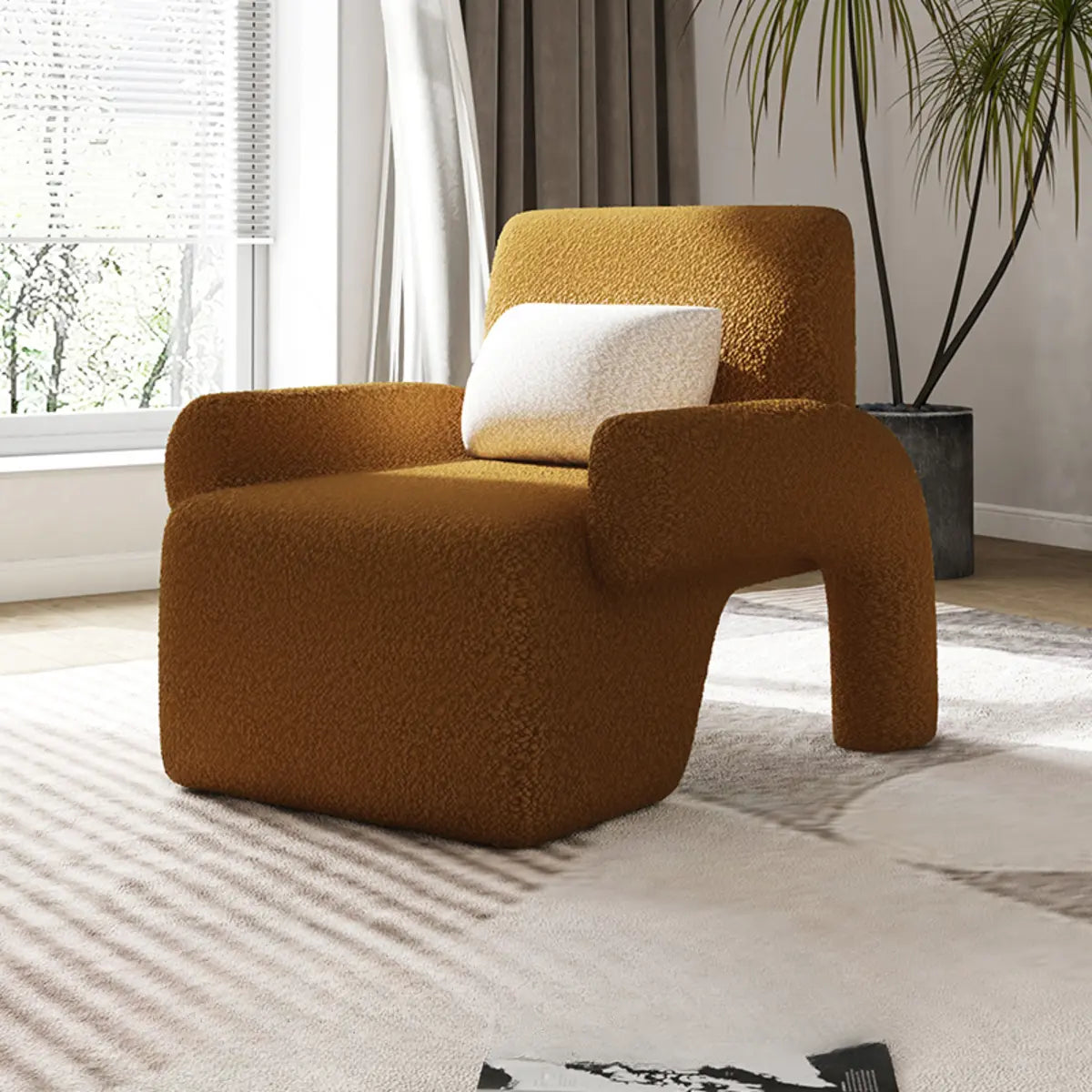 Small Beige Sherpa Pillow Back Reclining Arm Chair Image - 7