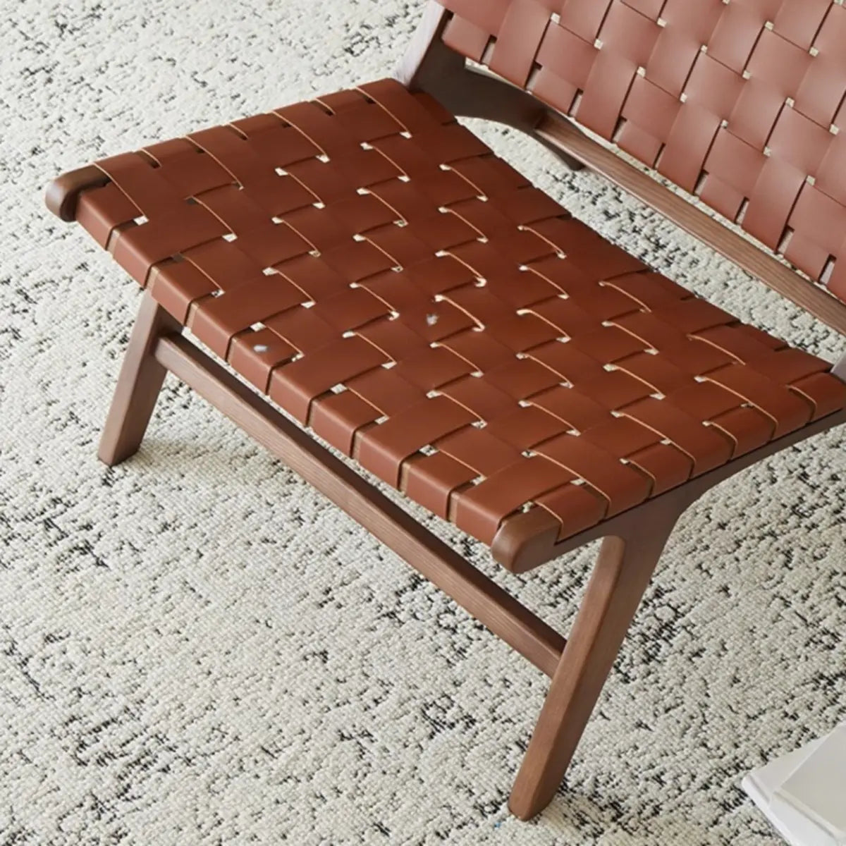 Small Brown Saddle Leather Woven Back Accent Chair Image - 10