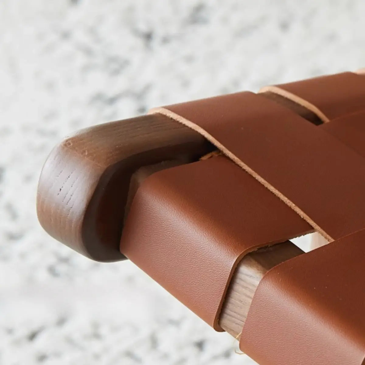 Small Brown Saddle Leather Woven Back Accent Chair Image - 13