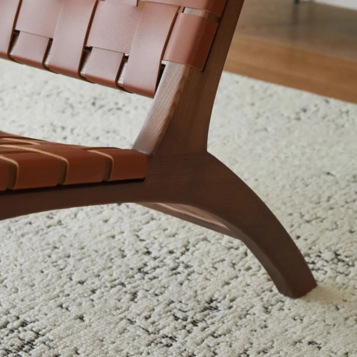 Small Brown Saddle Leather Woven Back Accent Chair Image - 14