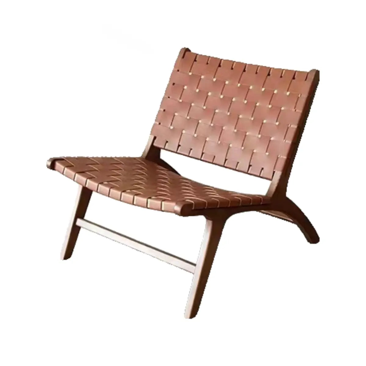 Small Brown Saddle Leather Woven Back Accent Chair Image - 15