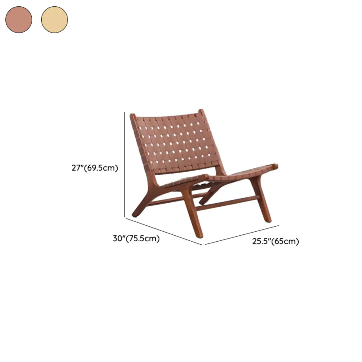 Small Brown Saddle Leather Woven Back Accent Chair