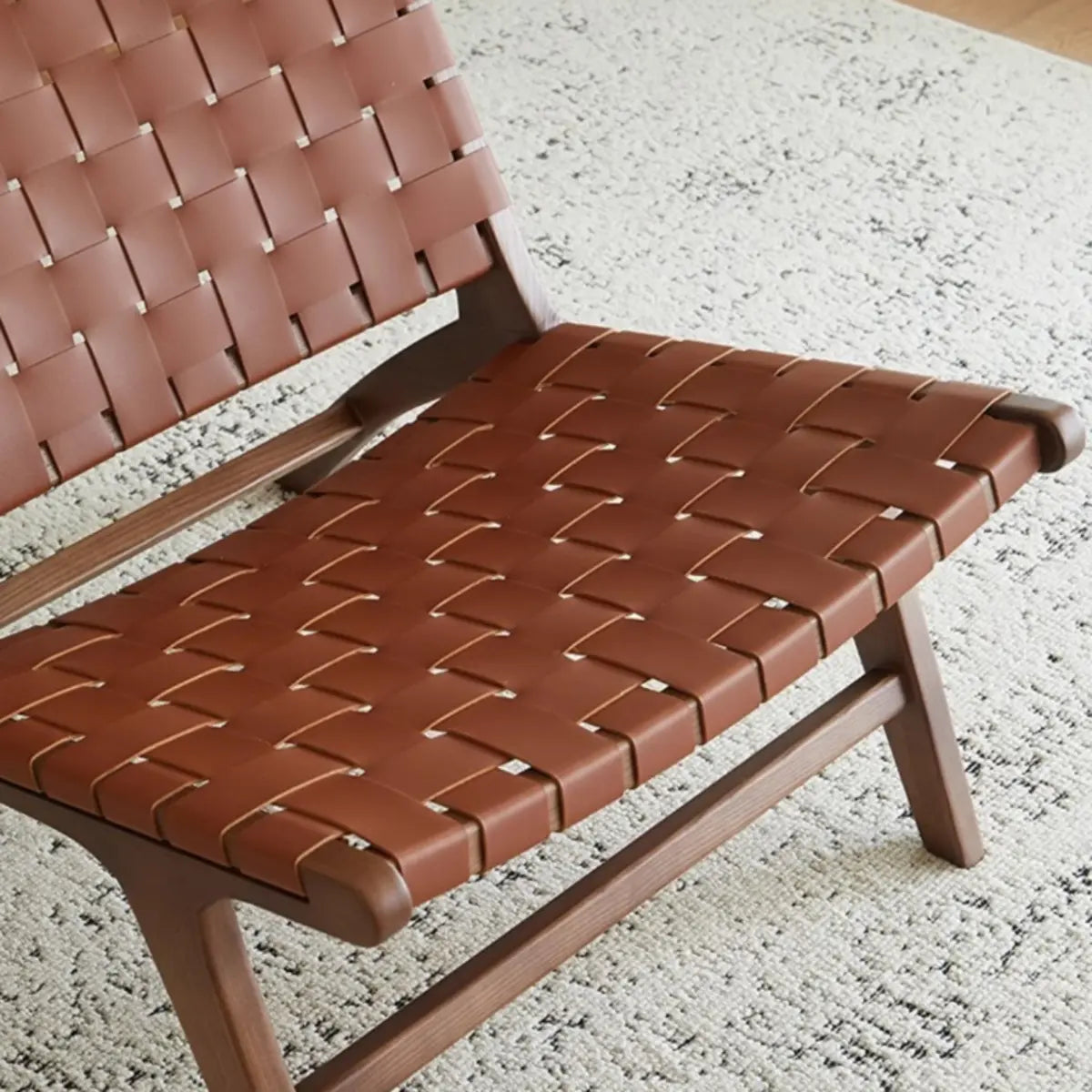 Small Brown Saddle Leather Woven Back Accent Chair Image - 6