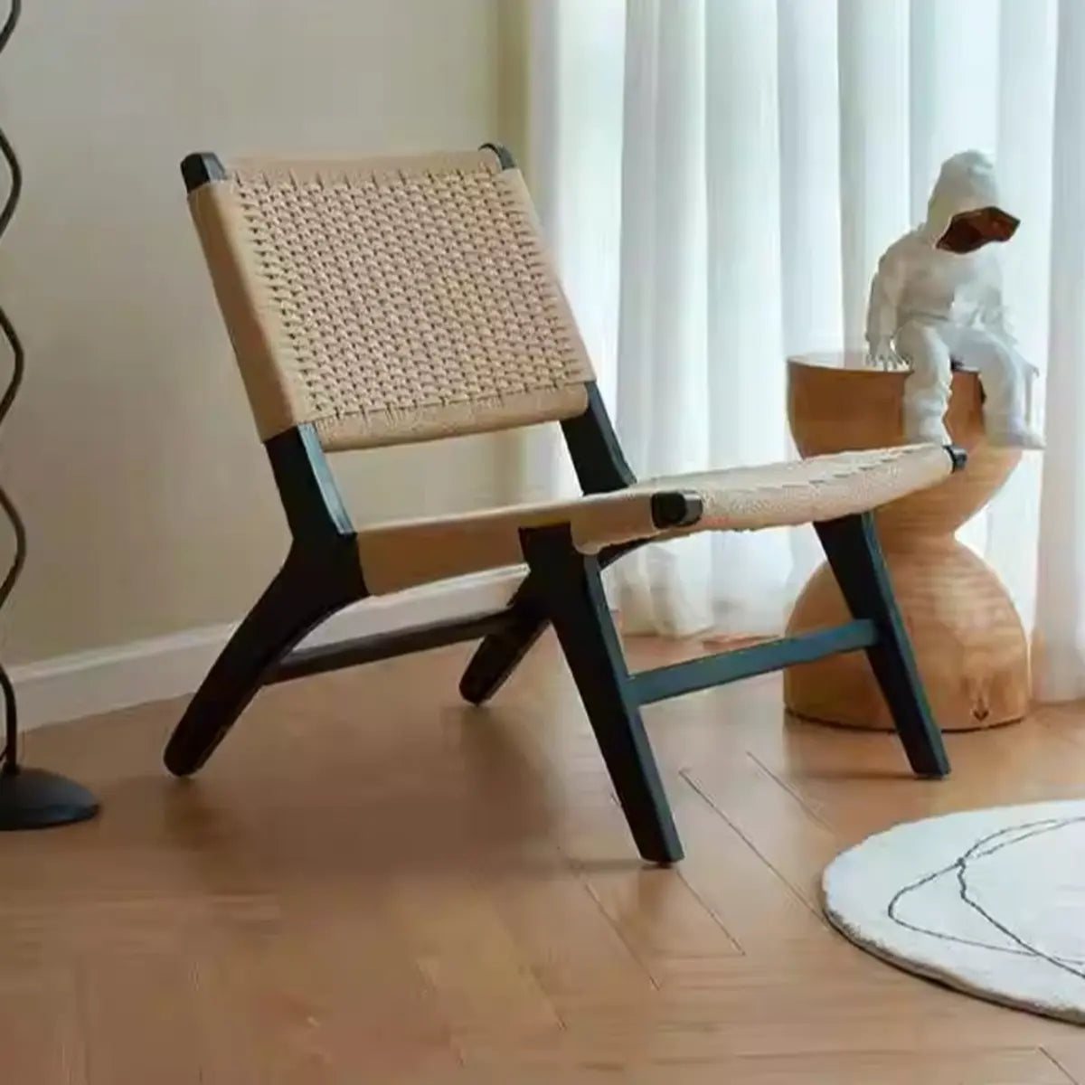 Small Brown Saddle Leather Woven Back Accent Chair Image - 7