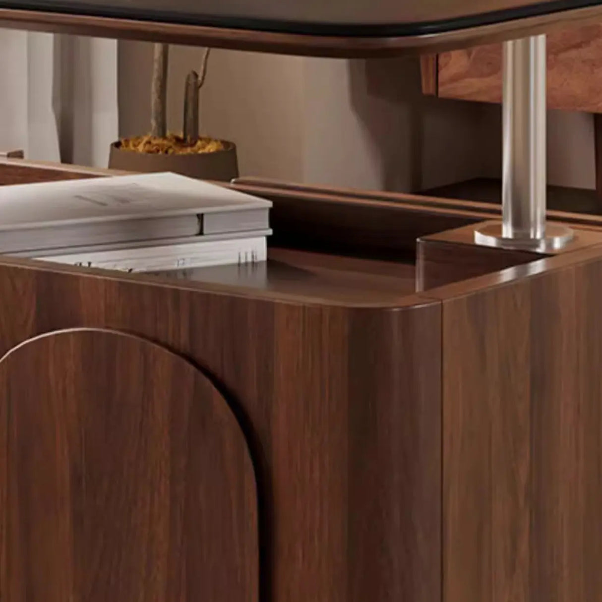 Small Brown Stone Lift Top Coffee Table with Shelves Image - 10