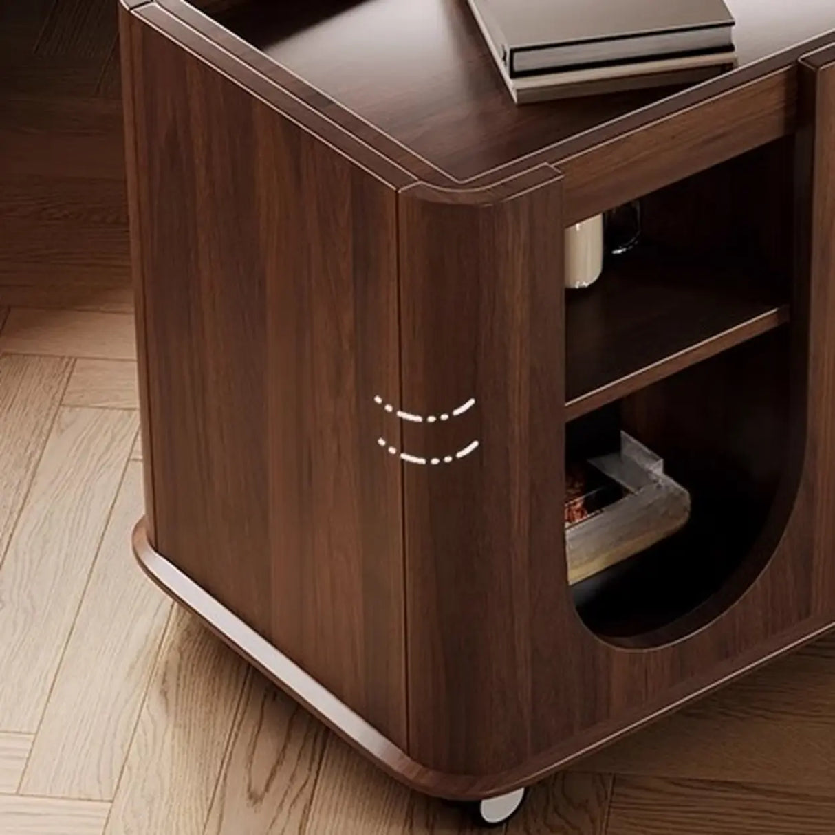 Small Brown Stone Lift Top Coffee Table with Shelves Image - 11