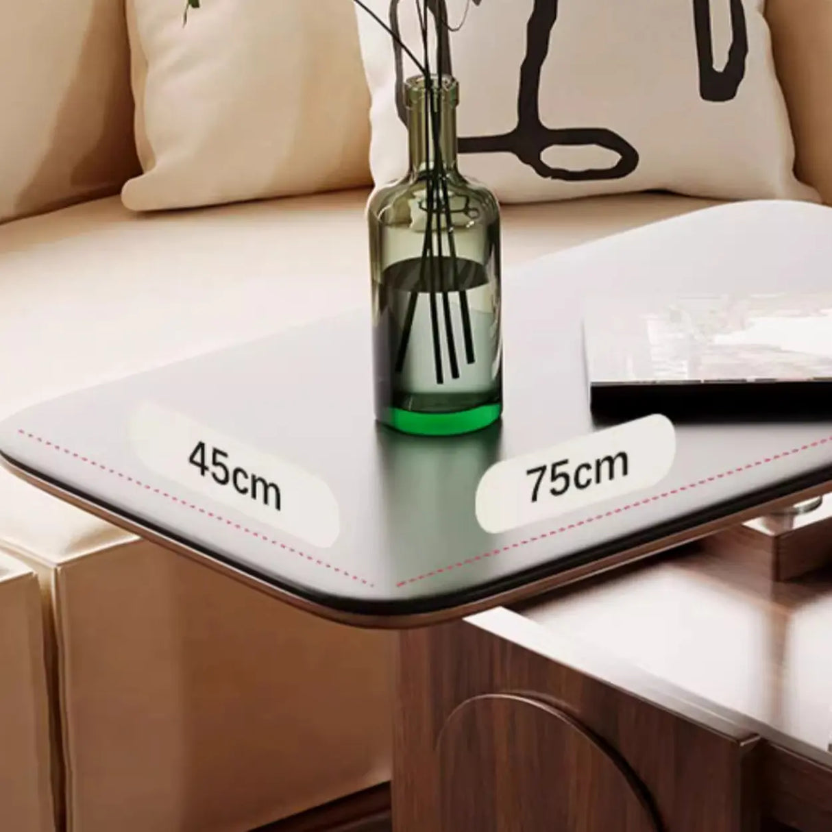 Small Brown Stone Lift Top Coffee Table with Shelves Image - 12