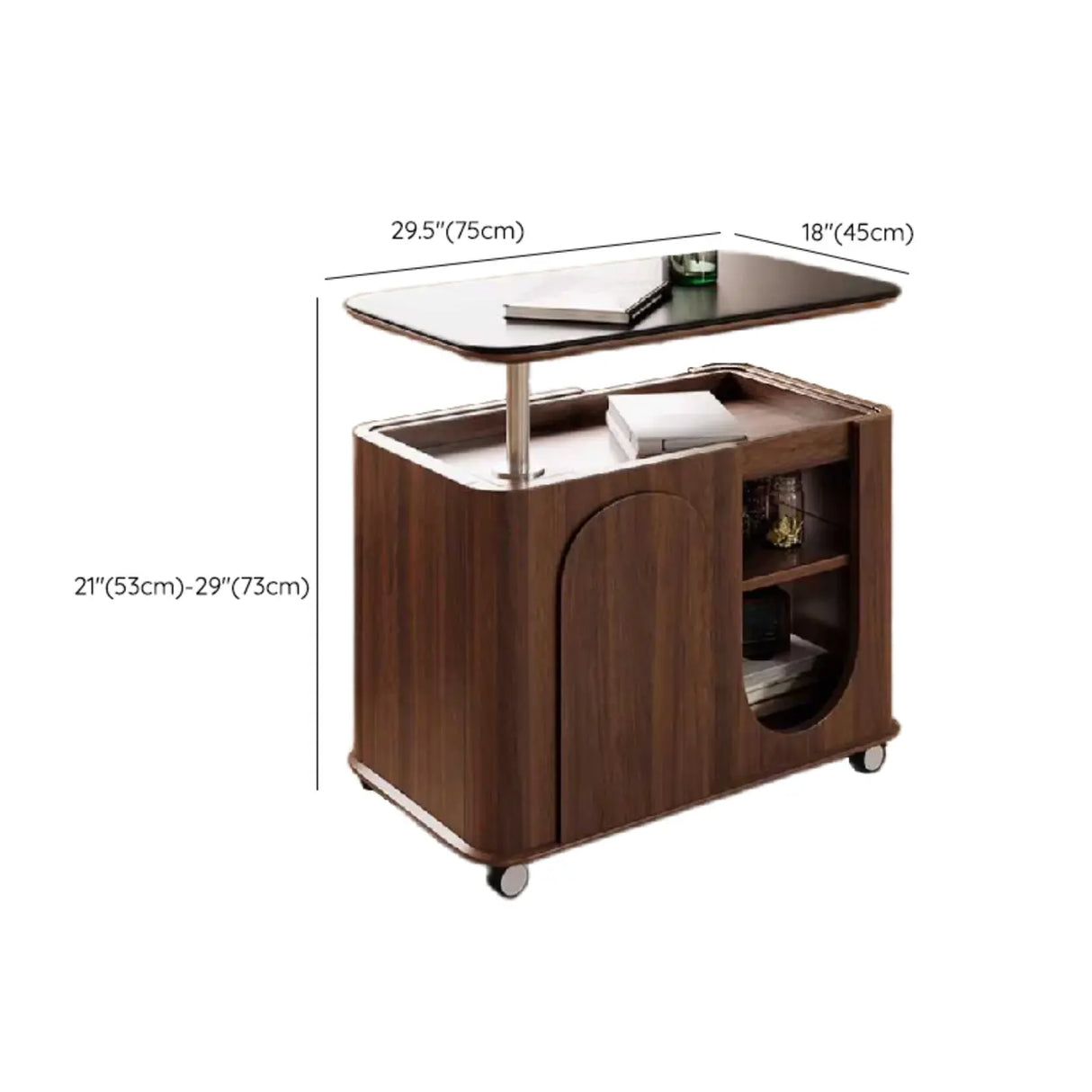 Small Brown Stone Lift Top Coffee Table with Shelves