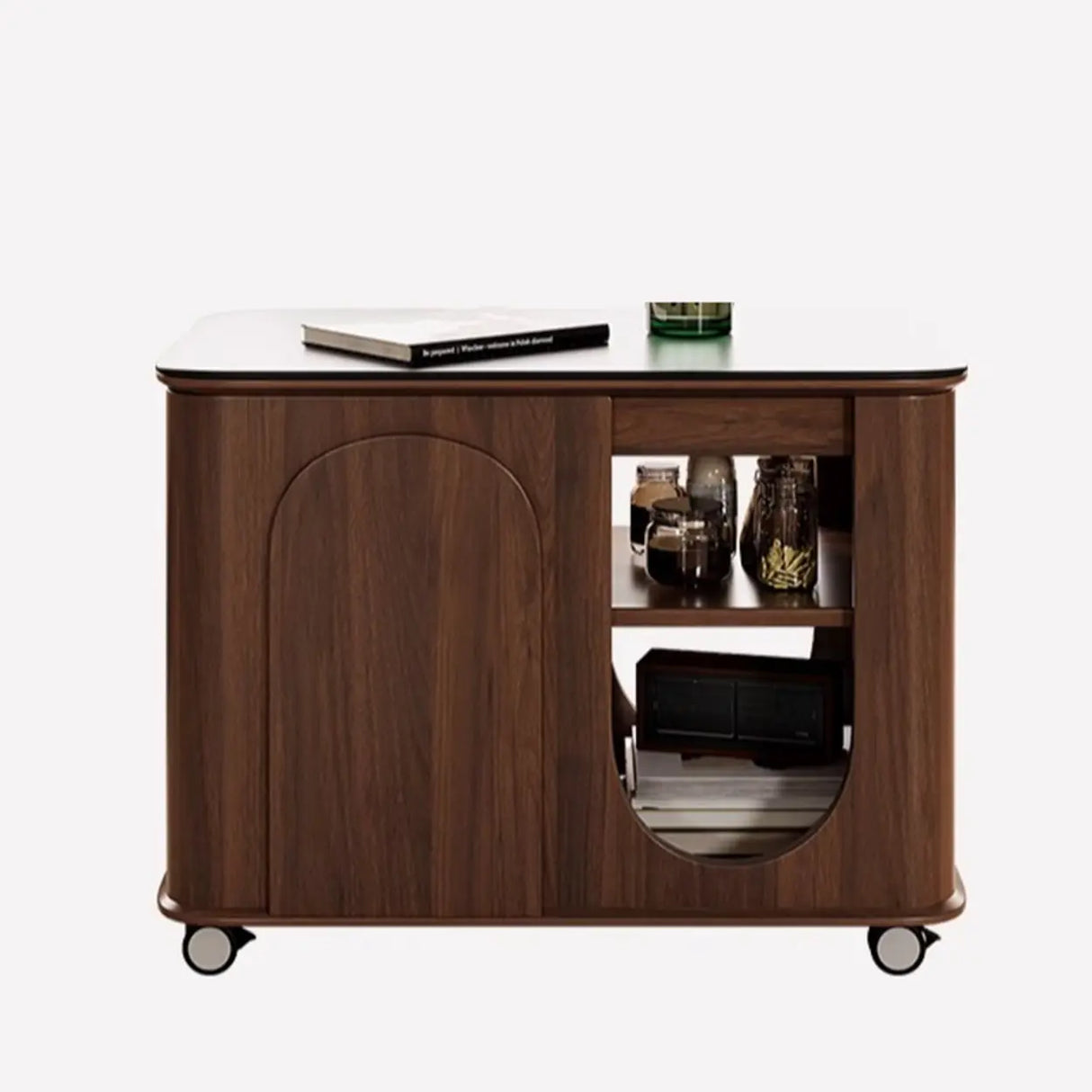 Small Brown Stone Lift Top Coffee Table with Shelves Image - 6