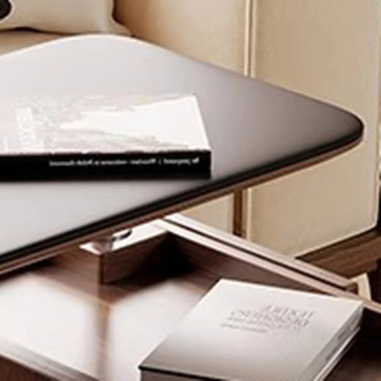 Small Brown Stone Lift Top Coffee Table with Shelves Image - 8