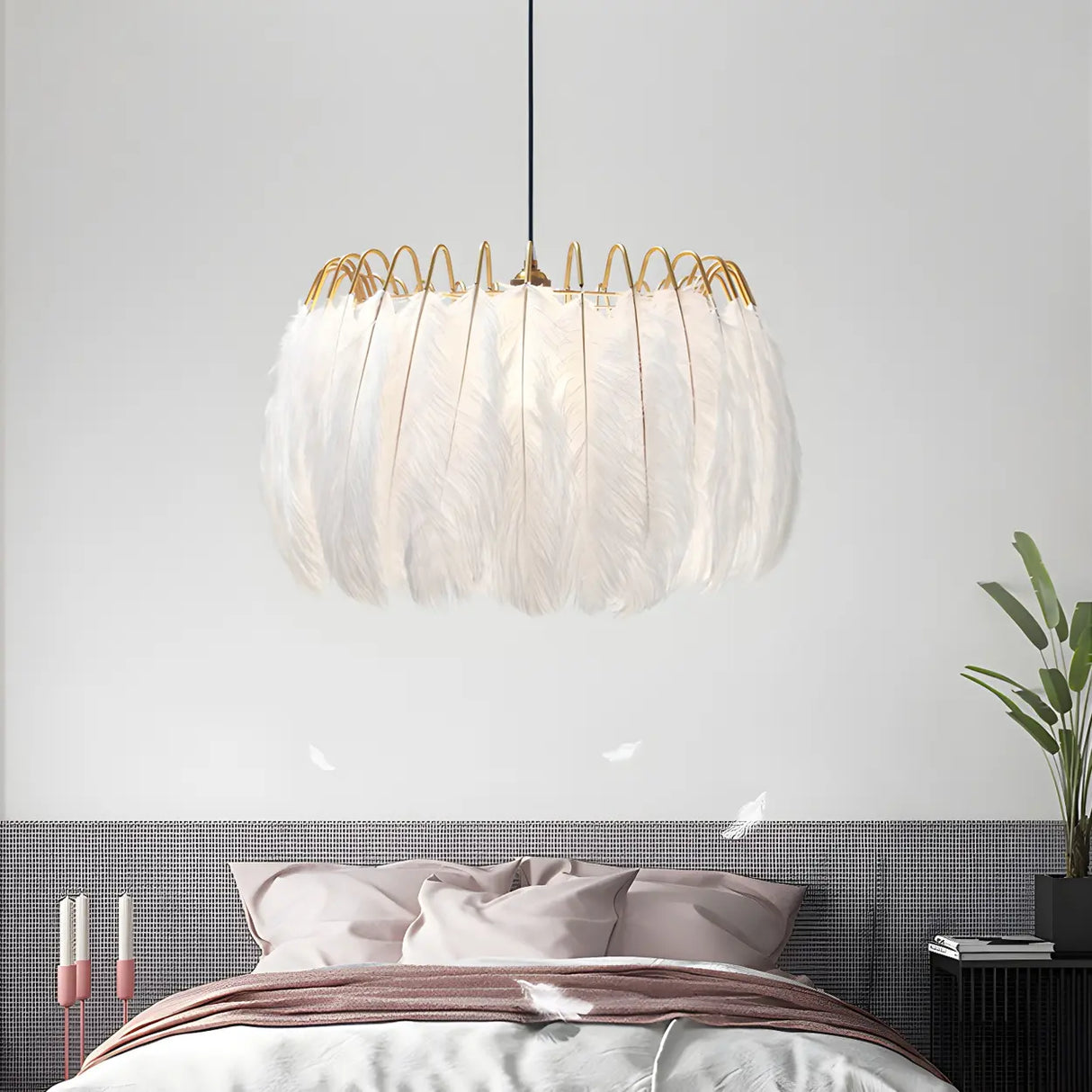 Small Elegant White Feather-Shaped Pendant Light Image - 3