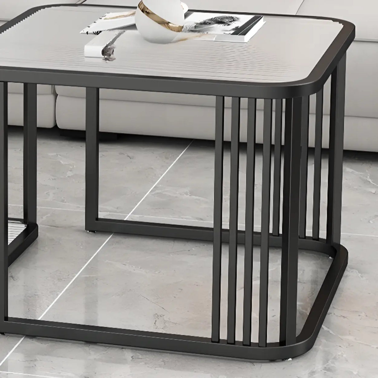 Small Glass Square Top White Metal Frame Coffee Table Image - 11