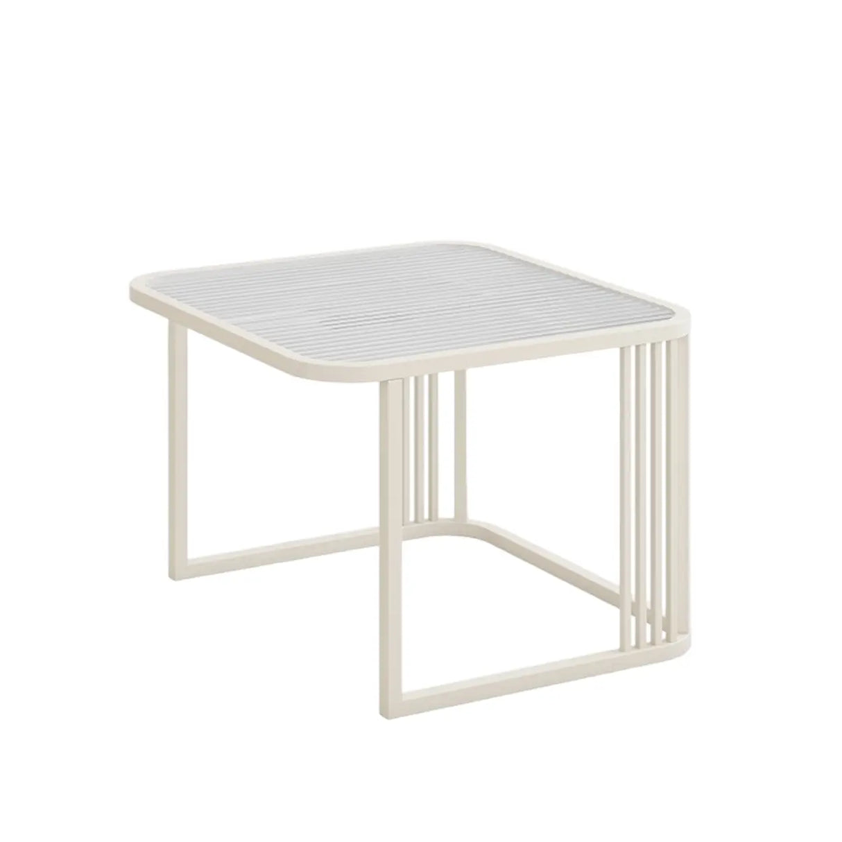 Small Glass Square Top White Metal Frame Coffee Table Image - 2