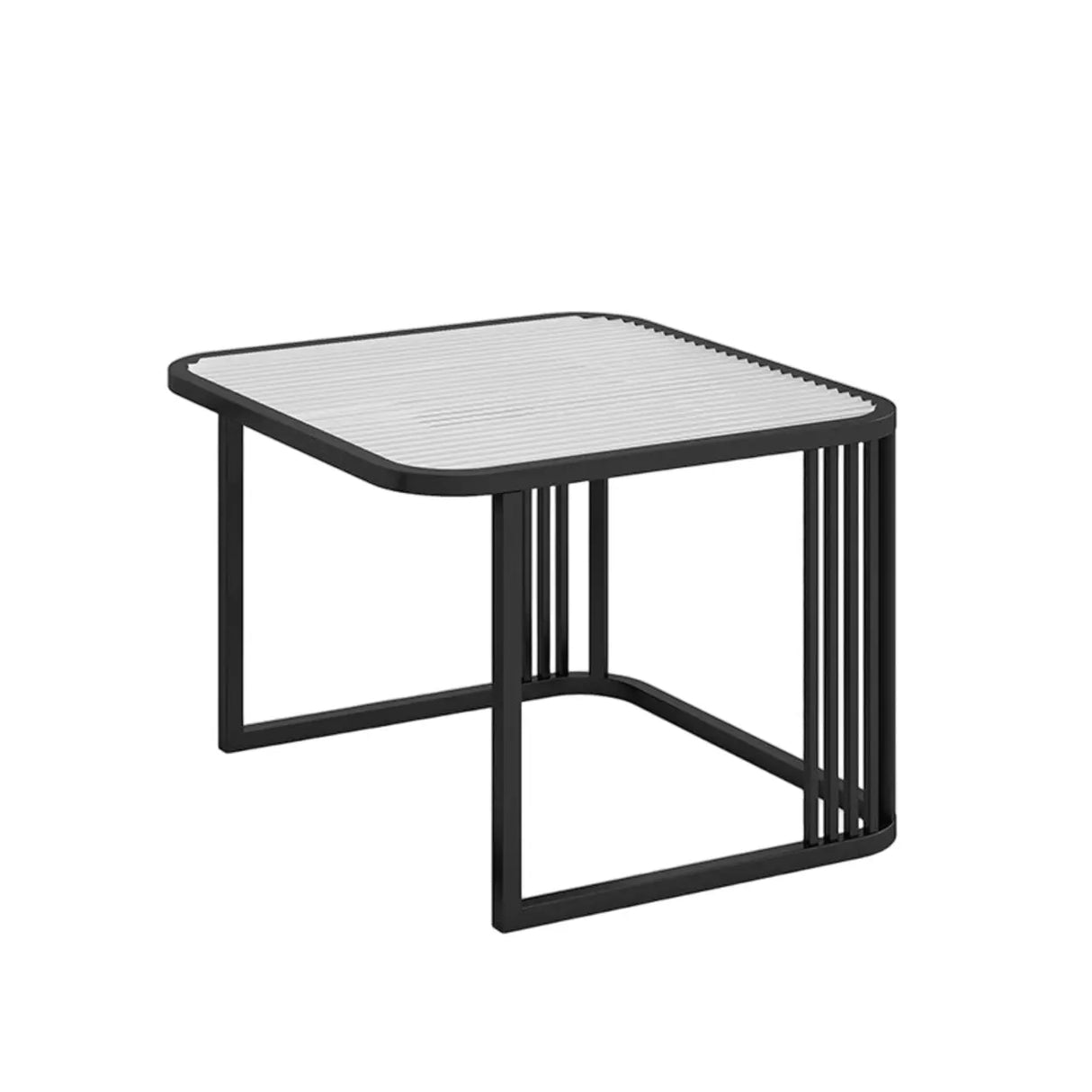 Small Glass Square Top White Metal Frame Coffee Table Image - 3