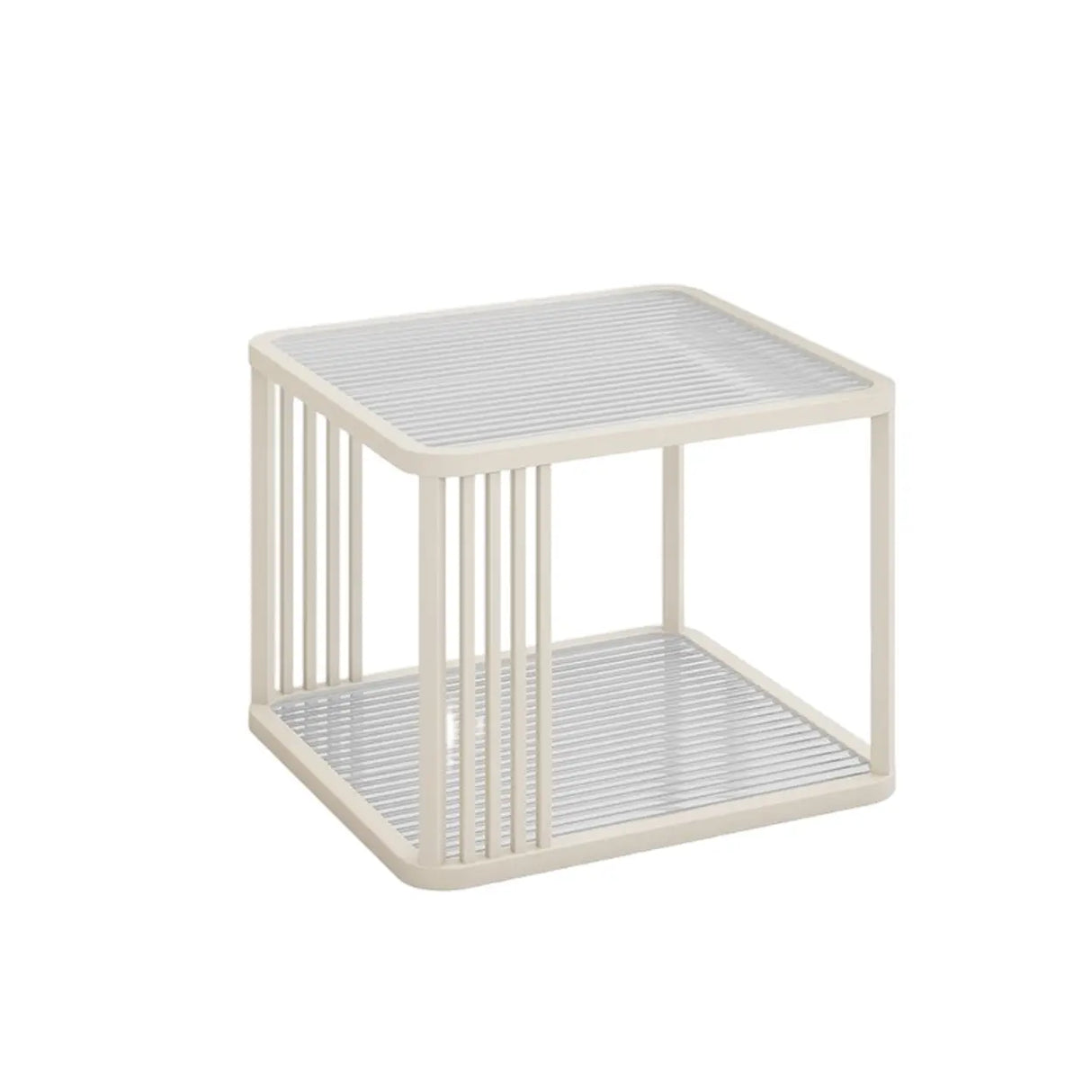 Small Glass Square Top White Metal Frame Coffee Table Image - 5