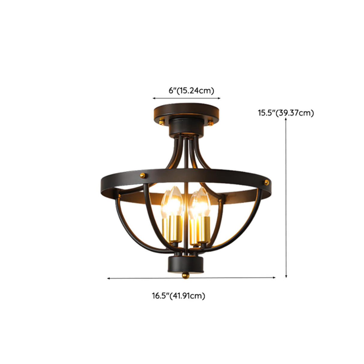 Small Industrial Black Semi-Flush Mount Light 4-Light