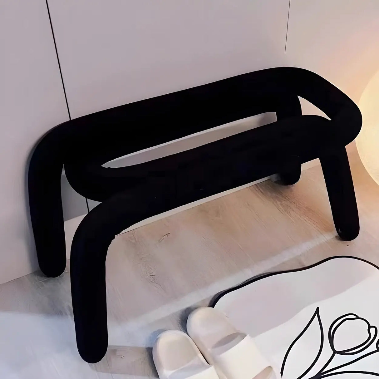 Small Length Upholstered White Bedroom Bench with Legs Image - 7