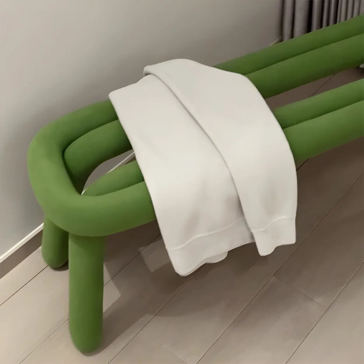 Small Length Upholstered White Bedroom Bench with Legs Image - 9