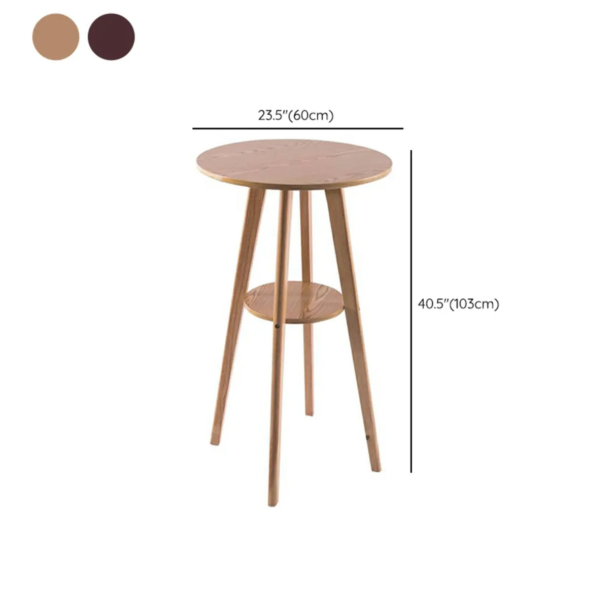 Small Natural Round Rubberwood Bar Table with Storage