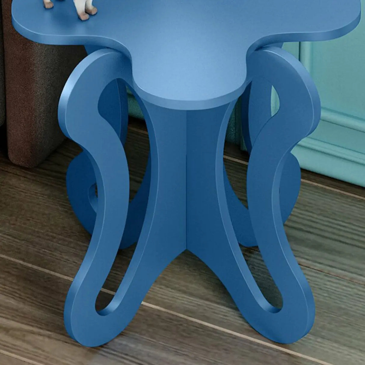 Small Pink Wood Free Form Coffee Table with Cross Legs Image - 12