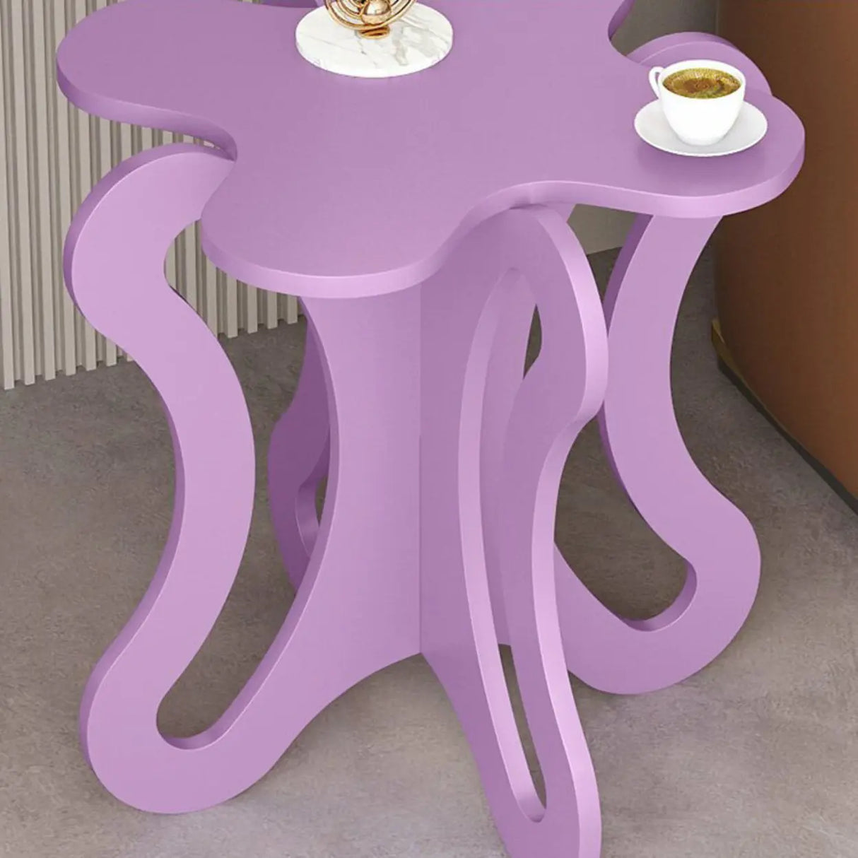 Small Pink Wood Free Form Coffee Table with Cross Legs Image - 14