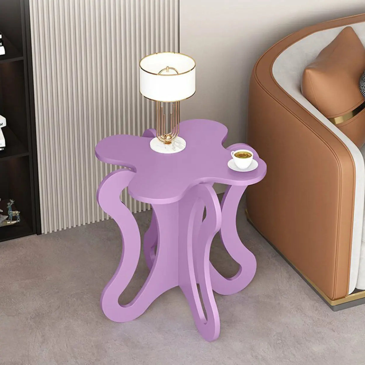 Small Pink Wood Free Form Coffee Table with Cross Legs Image - 15