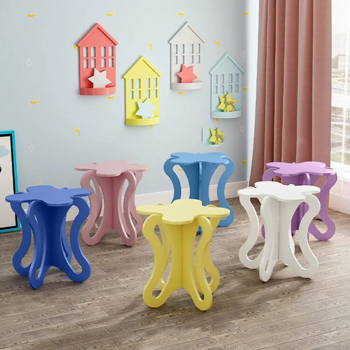 Small Pink Wood Free Form Coffee Table with Cross Legs Image - 17