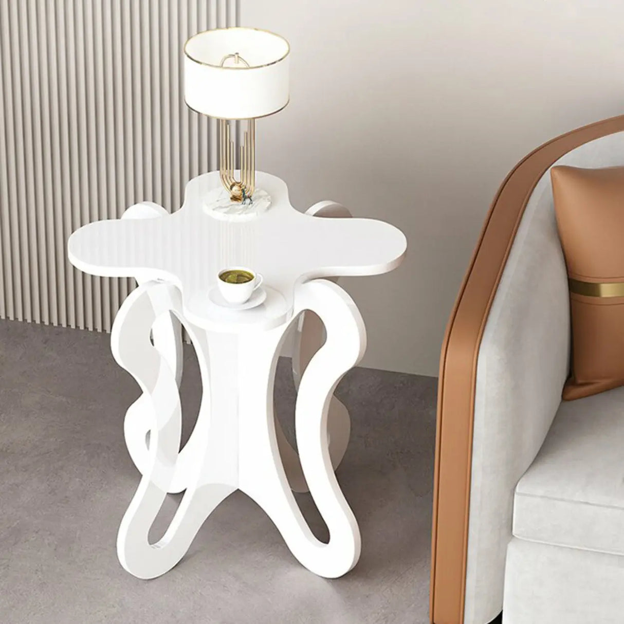 Small Pink Wood Free Form Coffee Table with Cross Legs Image - 18