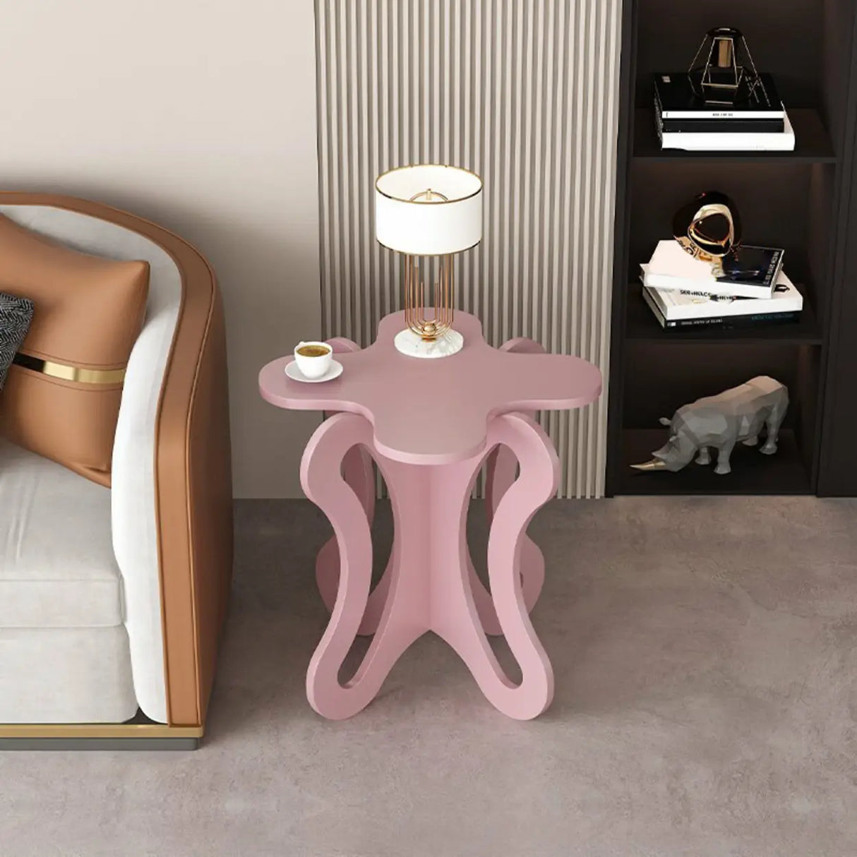 Small Pink Wood Free Form Coffee Table with Cross Legs Image - 1