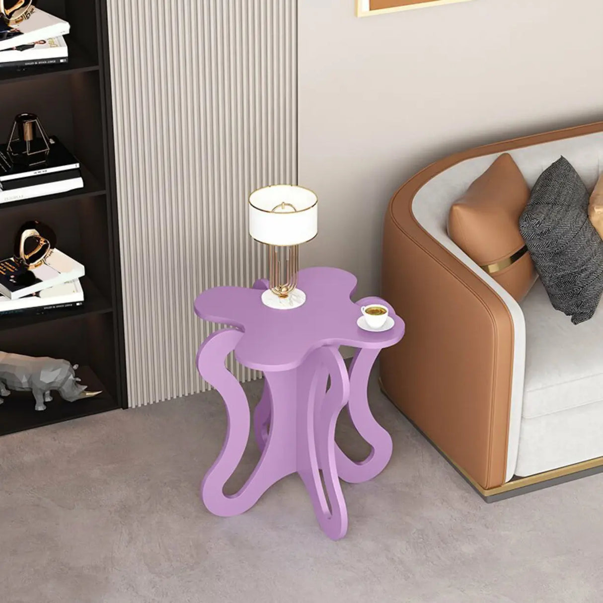 Small Pink Wood Free Form Coffee Table with Cross Legs Image - 3