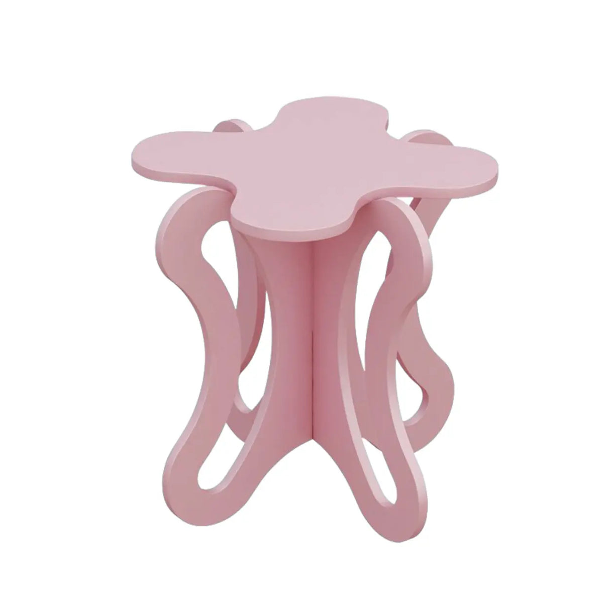 Small Pink Wood Free Form Coffee Table with Cross Legs Image - 5