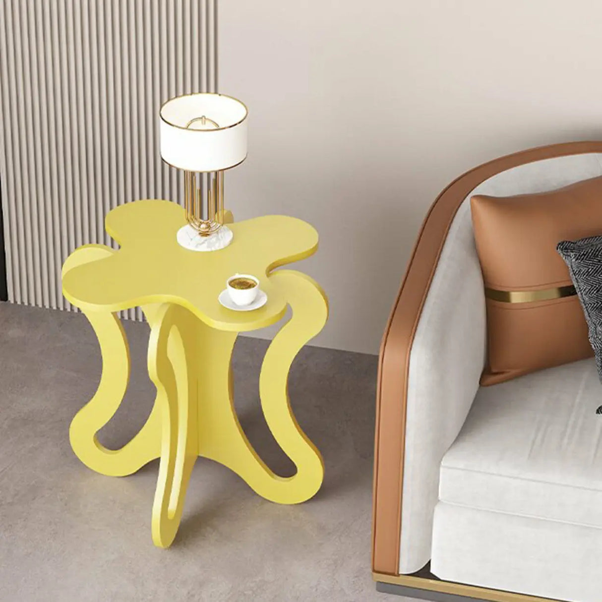 Small Pink Wood Free Form Coffee Table with Cross Legs Image - 6