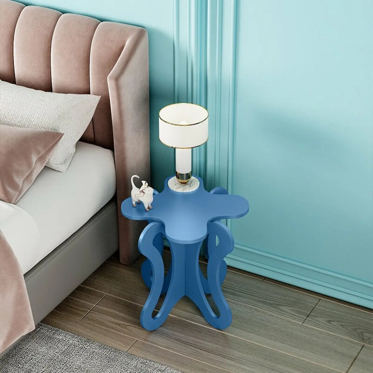 Small Pink Wood Free Form Coffee Table with Cross Legs Image - 7