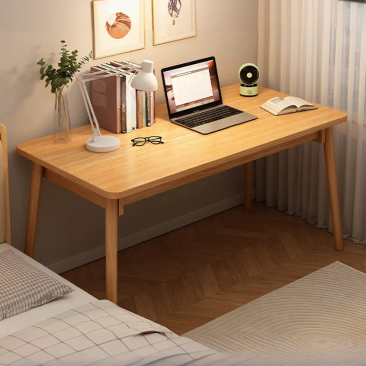 Small Rectangular Natural Wooden Writing Desk Image - 10