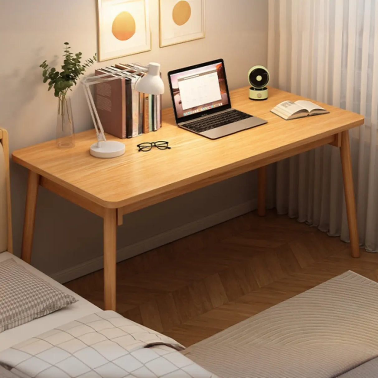 Small Rectangular Natural Wooden Writing Desk Image - 11