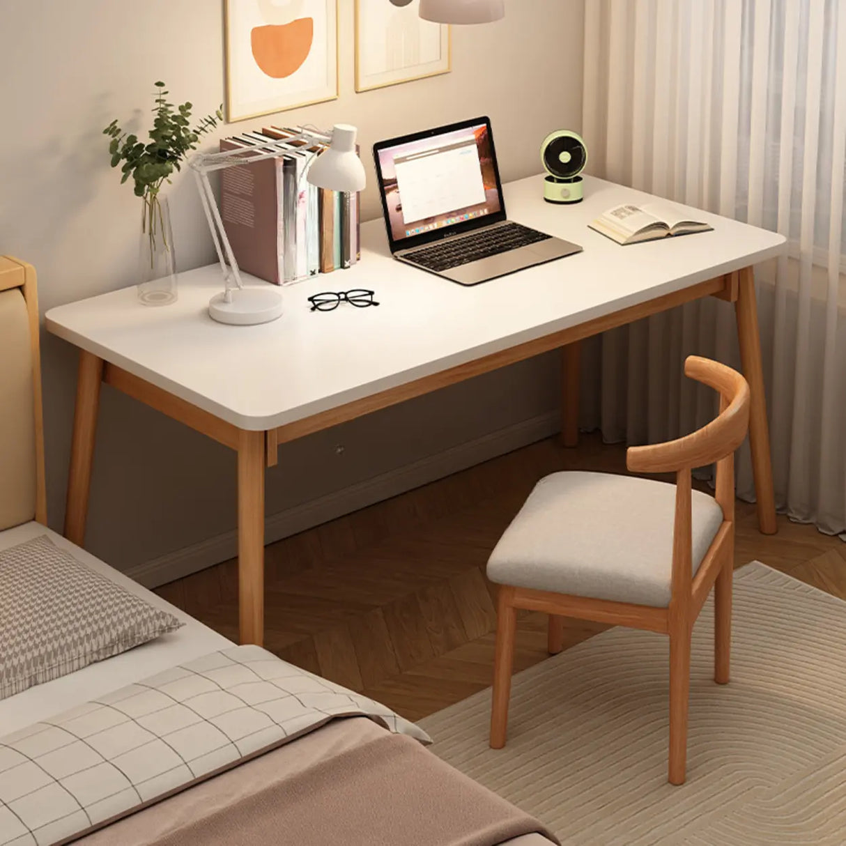 Small Rectangular Natural Wooden Writing Desk Image - 3