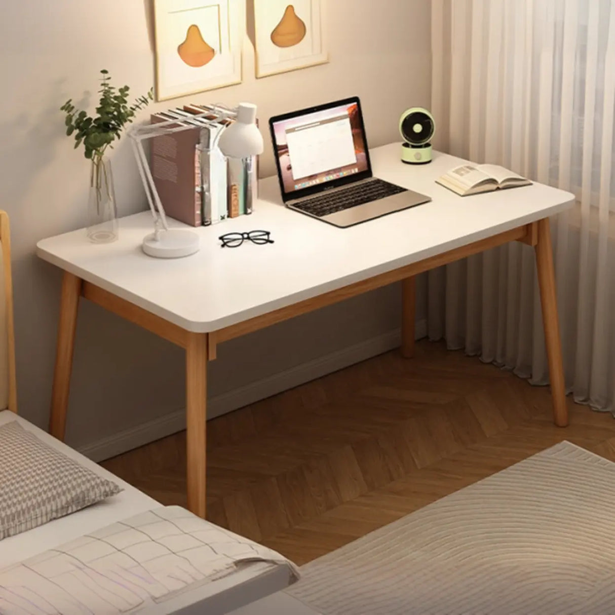 Small Rectangular Natural Wooden Writing Desk Image - 4