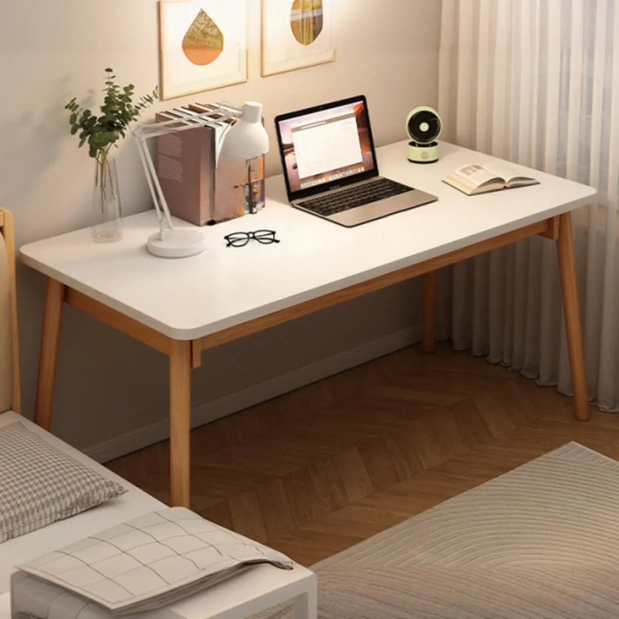 Small Rectangular Natural Wooden Writing Desk Image - 6