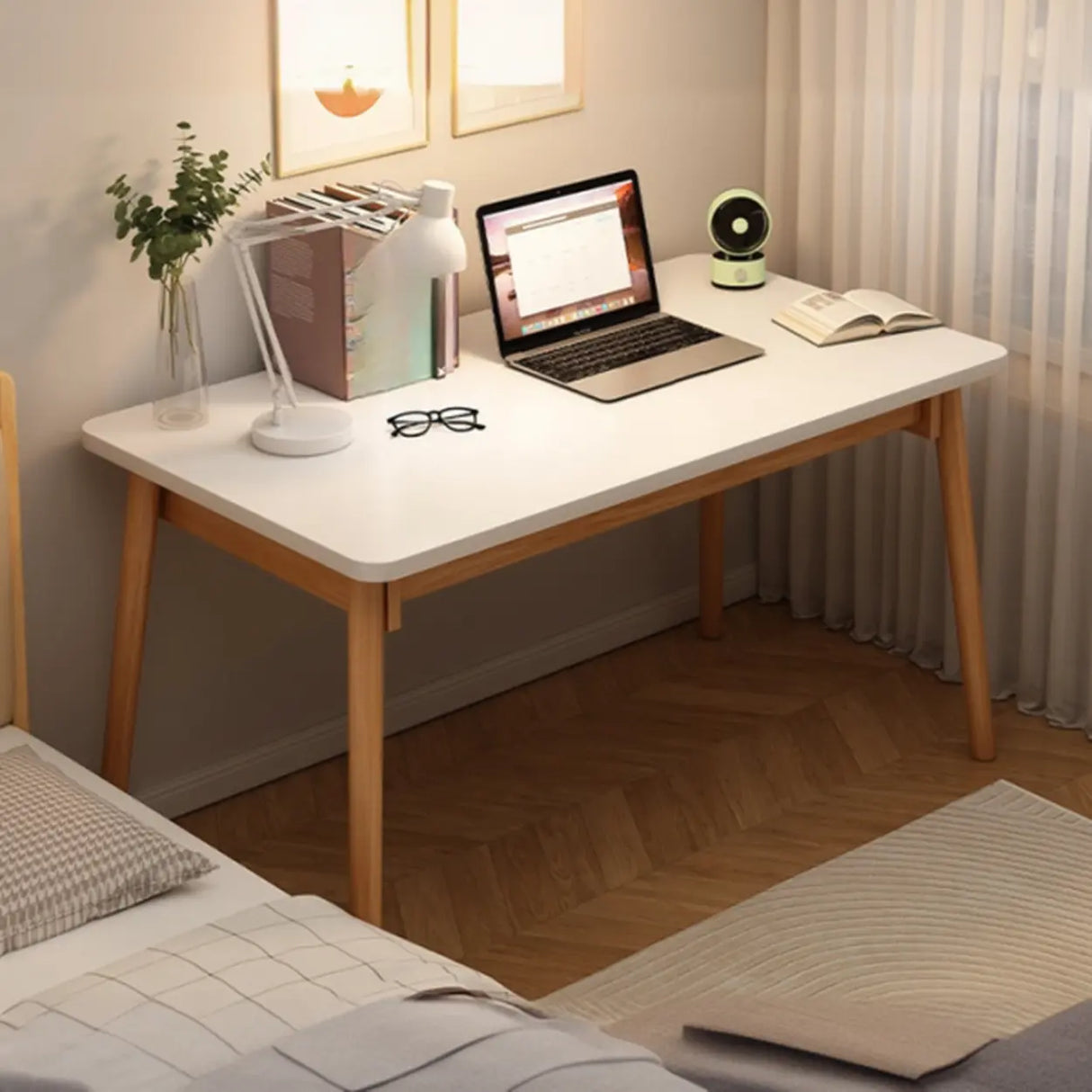 Small Rectangular Natural Wooden Writing Desk Image - 8